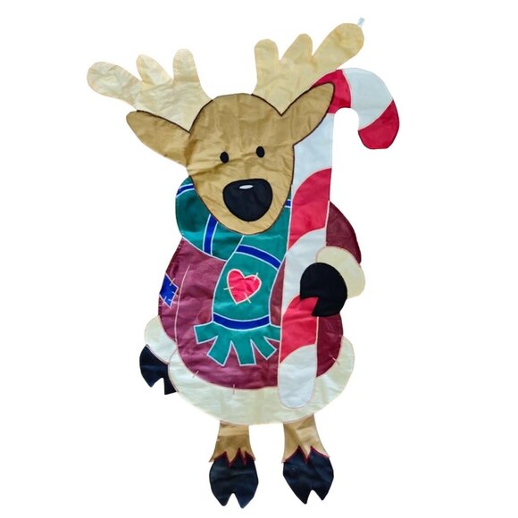 Reindeer Christmas Yard Flag Double-Sided Holiday Decor Candy Cane Scarf Cute & - Picture 2 of 4